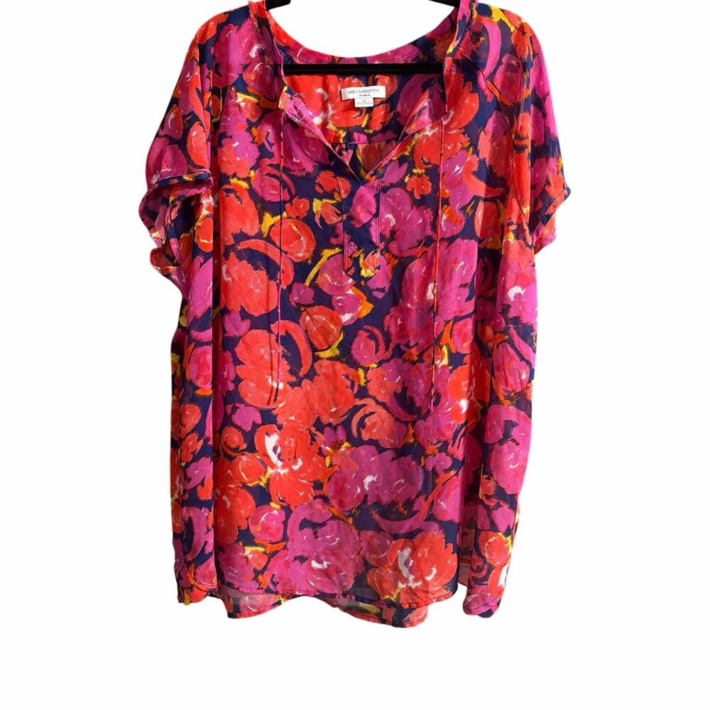 Liz Claiborne Women's Plus Size Pink Orange Floral Blouse Size 3X